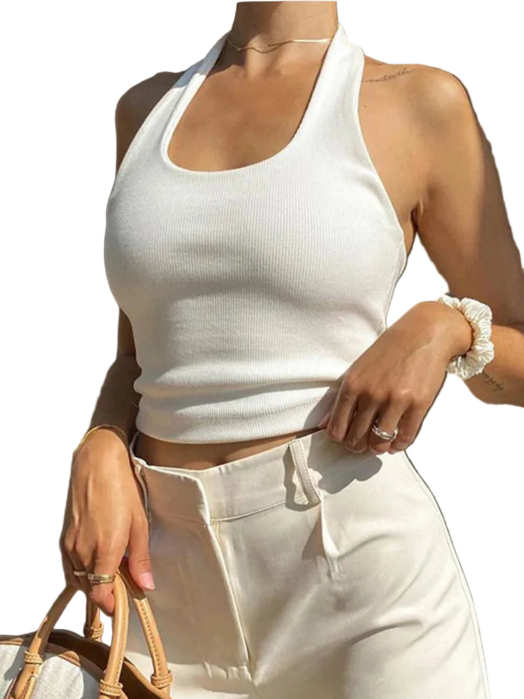 Luna Aura Crop — Top corto de cuello halter con acabado elegante y ajuste favorecedor, ideal para destacar en cualquier ocasión